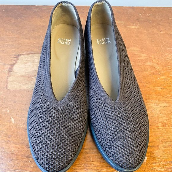 Eileen Fisher Seam Knit Flat Stretch Loafer Slip On Chocolate Brown - Picture 2 of 8